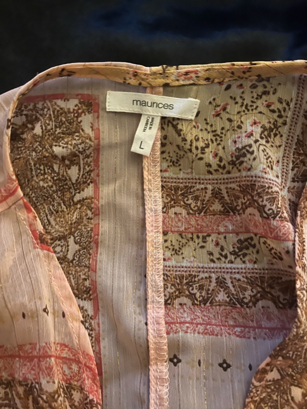Maurices Pink & Brown Paisley Stripe Top